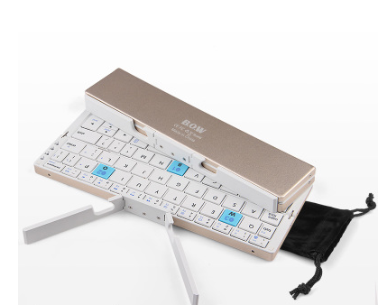 Mini Folding Bluetooth Keyboard Wireless Keypad Support3 Devices With Stand Rechargeable