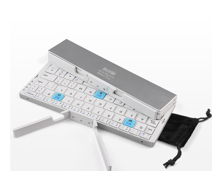 Mini Folding Bluetooth Keyboard Wireless Keypad Support3 Devices With Stand Rechargeable
